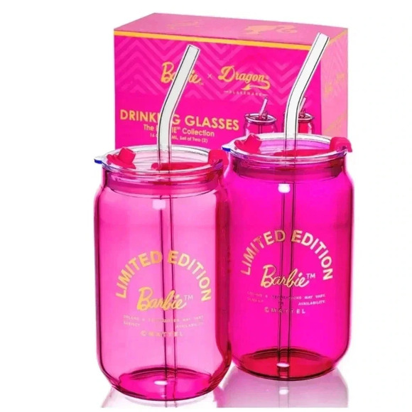 Set of 2 Dragon Glassware Limited Edition Pink Barbie Glass Tumblers. - Picture 2 of 12